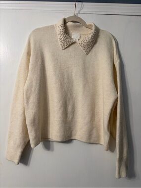 H&M Pearl-Collar Cream Sweater - Women's Soft Knit Pullover